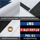 First Responder USA Flag 3x5 FT Police Firefighter Military Nurse EMS Dispatch Patriotic Banner Wall Decor Indoor Outdoor Hanging Polyester