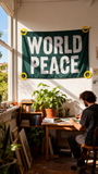 3x5ft "WORLD PEACE" Flag, Dark Green Polyester Banner with Brass Grommets, Ideal for Peace Rallies & Home Decor, Customizable