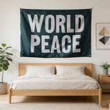3x5ft "WORLD PEACE" Flag, Dark Green Polyester Banner with Brass Grommets, Ideal for Peace Rallies & Home Decor, Customizable