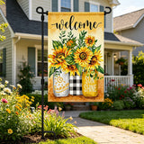 12x18 Inch  Welcome Flower Garden Flag Banner, 3-Layer Knitted Polyester Double Sided Decor for Patio & Yard