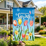 12x18 Inch Hello Spring Garden Flag 3 Layer Knitted Polyester Double Sided Vertical Yard Flag, Customizable Spring Floral Outdoor Decor