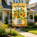 12x18 Inch  Welcome Flower Garden Flag Banner, 3-Layer Knitted Polyester Double Sided Decor for Patio & Yard