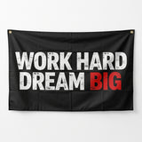 Work Hard Dream Big Flag 3x5 FT Motivational Inspirational Grunge Black White Red Banner Wall Decor Gym Office Indoor Hanging Polyester