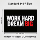 Work Hard Dream Big Flag 3x5 FT Motivational Inspirational Grunge Black White Red Banner Wall Decor Gym Office Indoor Hanging Polyester