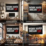 Work Hard Dream Big Flag 3x5 FT Motivational Inspirational Grunge Black White Red Banner Wall Decor Gym Office Indoor Hanging Polyester