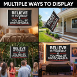 Believe In Yourself You Will Be Unstoppable Flag 3x5 FT Motivational Quote Banner Indoor Outdoor Wall Hanging Decoration
