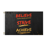 Believe Strive Achieve Flag 3x5 FT Motivational Inspirational Quote Black Red Gold Banner Wall Decor Gym Office Indoor Hanging Polyester