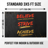 Believe Strive Achieve Flag 3x5 FT Motivational Inspirational Quote Black Red Gold Banner Wall Decor Gym Office Indoor Hanging Polyester