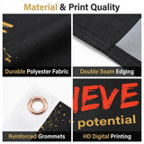 Believe Strive Achieve Flag 3x5 FT Motivational Inspirational Quote Black Red Gold Banner Wall Decor Gym Office Indoor Hanging Polyester