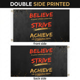 Believe Strive Achieve Flag 3x5 FT Motivational Inspirational Quote Black Red Gold Banner Wall Decor Gym Office Indoor Hanging Polyester