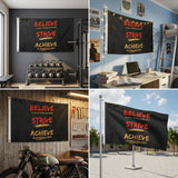 Believe Strive Achieve Flag 3x5 FT Motivational Inspirational Quote Black Red Gold Banner Wall Decor Gym Office Indoor Hanging Polyester