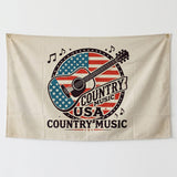 Country Music USA Flag 3x5 FT Acoustic Guitar Patriotic Retro Vintage Cream Banner Wall Decor Indoor Outdoor Hanging Polyester Sign