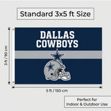 Dallas Cowboys Flag 3x5 FT NFL Football Helmet Star Stripe Navy Blue Banner Wall Decor Man Cave Indoor Outdoor Hanging Polyester
