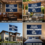 Dallas Cowboys Flag 3x5 FT NFL Football Helmet Star Stripe Navy Blue Banner Wall Decor Man Cave Indoor Outdoor Hanging Polyester