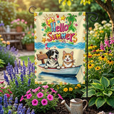 12x18 Inch Hello Summer Dog And Cat Garden Flags Banner, 3-Layer Knitted Polyester Double Sided Decor for Patio & Yard