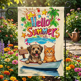 12x18 Inch Hello Summer Dog And Cat Garden Flags Banner, 3-Layer Knitted Polyester Double Sided Decor for Patio & Yard