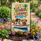 12x18 Inch Hello Summer Dog And Cat Garden Flags Banner, 3-Layer Knitted Polyester Double Sided Decor for Patio & Yard