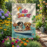 12x18 Inch Hello Summer Dog And Cat Garden Flags Banner, 3-Layer Knitted Polyester Double Sided Decor for Patio & Yard
