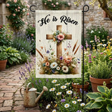 He Is Risen Easter Garden Flag, Religious Cross Wildflower Decorative Yard Flag, 12 x18 Inch Double Sided Spring Christian Faith Outdoor House Flag for Home Lawn Patio Decoration