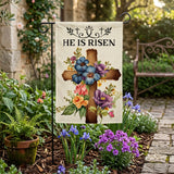 He Is Risen Easter Garden Flag, Religious Cross Wildflower Decorative Yard Flag, 12 x18 Inch Double Sided Spring Christian Faith Outdoor House Flag for Home Lawn Patio Decoration