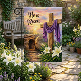 He Is Risen Easter Garden Flag, Religious Cross Wildflower Decorative Yard Flag, 12 x18 Inch Double Sided Spring Christian Faith Outdoor House Flag for Home Lawn Patio Decoration