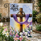 He Is Risen Easter Garden Flag, Religious Cross Wildflower Decorative Yard Flag, 12 x18 Inch Double Sided Spring Christian Faith Outdoor House Flag for Home Lawn Patio Decoration