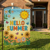12x18 Inch Hello Summer  Garden Flags Banner, 3-Layer Knitted Polyester Double Sided Decor for Patio & Yard