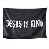 Jesus Is King Flag 3x5 FT Black Christian Religious Banner Double Stitched Outdoor Indoor Wall Hanging Decor