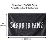 Jesus Is King Flag 3x5 FT Black Christian Religious Banner Double Stitched Outdoor Indoor Wall Hanging Decor