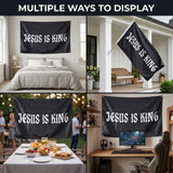 Jesus Is King Flag 3x5 FT Black Christian Religious Banner Double Stitched Outdoor Indoor Wall Hanging Decor