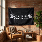Jesus Is King Flag 3x5 FT Black Christian Religious Banner Double Stitched Outdoor Indoor Wall Hanging Decor