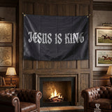 Jesus Is King Flag 3x5 FT Black Christian Religious Banner Double Stitched Outdoor Indoor Wall Hanging Decor