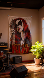 KISS Band Glam Rock Flag 3x5ft Female Guitarist Print Fade Resistant Polyester, Custom Flags for Bar Wall Decor