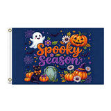 Spooky Season Flag 3x5 FT Ghost Pumpkin Black Cat Witch Hat Bat Spider Web Halloween Banner Wall Decor Indoor Outdoor Hanging Polyester