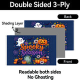 Spooky Season Flag 3x5 FT Ghost Pumpkin Black Cat Witch Hat Bat Spider Web Halloween Banner Wall Decor Indoor Outdoor Hanging Polyester