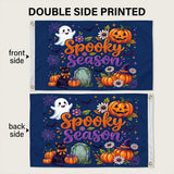 Spooky Season Flag 3x5 FT Ghost Pumpkin Black Cat Witch Hat Bat Spider Web Halloween Banner Wall Decor Indoor Outdoor Hanging Polyester