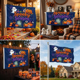 Spooky Season Flag 3x5 FT Ghost Pumpkin Black Cat Witch Hat Bat Spider Web Halloween Banner Wall Decor Indoor Outdoor Hanging Polyester