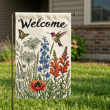 12x18 Inch Welcome Flower Bird Garden Flags Banner, 3-Layer Knitted Polyester Double Sided Decor for Patio & Yard