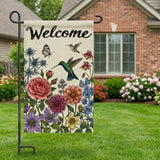 12x18 Inch Welcome Flower Bird Garden Flags Banner, 3-Layer Knitted Polyester Double Sided Decor for Patio & Yard