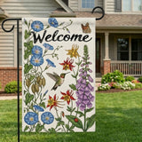 12x18 Inch Welcome Flower Bird Garden Flags Banner, 3-Layer Knitted Polyester Double Sided Decor for Patio & Yard