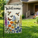 12x18 Inch Welcome Flower Bird Garden Flags Banner, 3-Layer Knitted Polyester Double Sided Decor for Patio & Yard